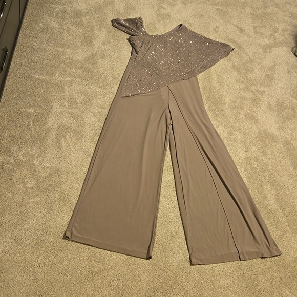 R & M Richards Pants - R & M Richards Jumpsuit with Sequined Draped Shoulders Lavender Size 6